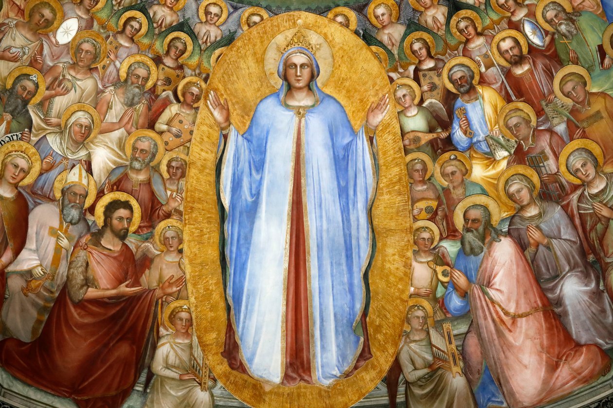 Le baptistère de Padoue. Fresques du plafond du XIVe siècle réalisées par Giusto de Menabuoi. Le Paradis. La Vierge Marie avec des patriarches, des prophètes et des saints. Détail. Padoue. Padoue, Italie. (photo) - Giusto di Giovanni de