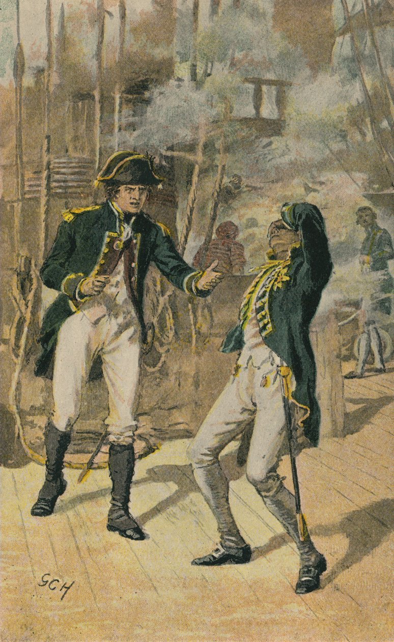 Nelson à la bataille du Nil (lithographie couleur) - Godfrey C. Hindley