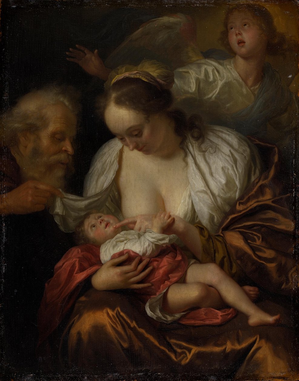 La Sainte Famille avec un ange - Godfried Schalcken