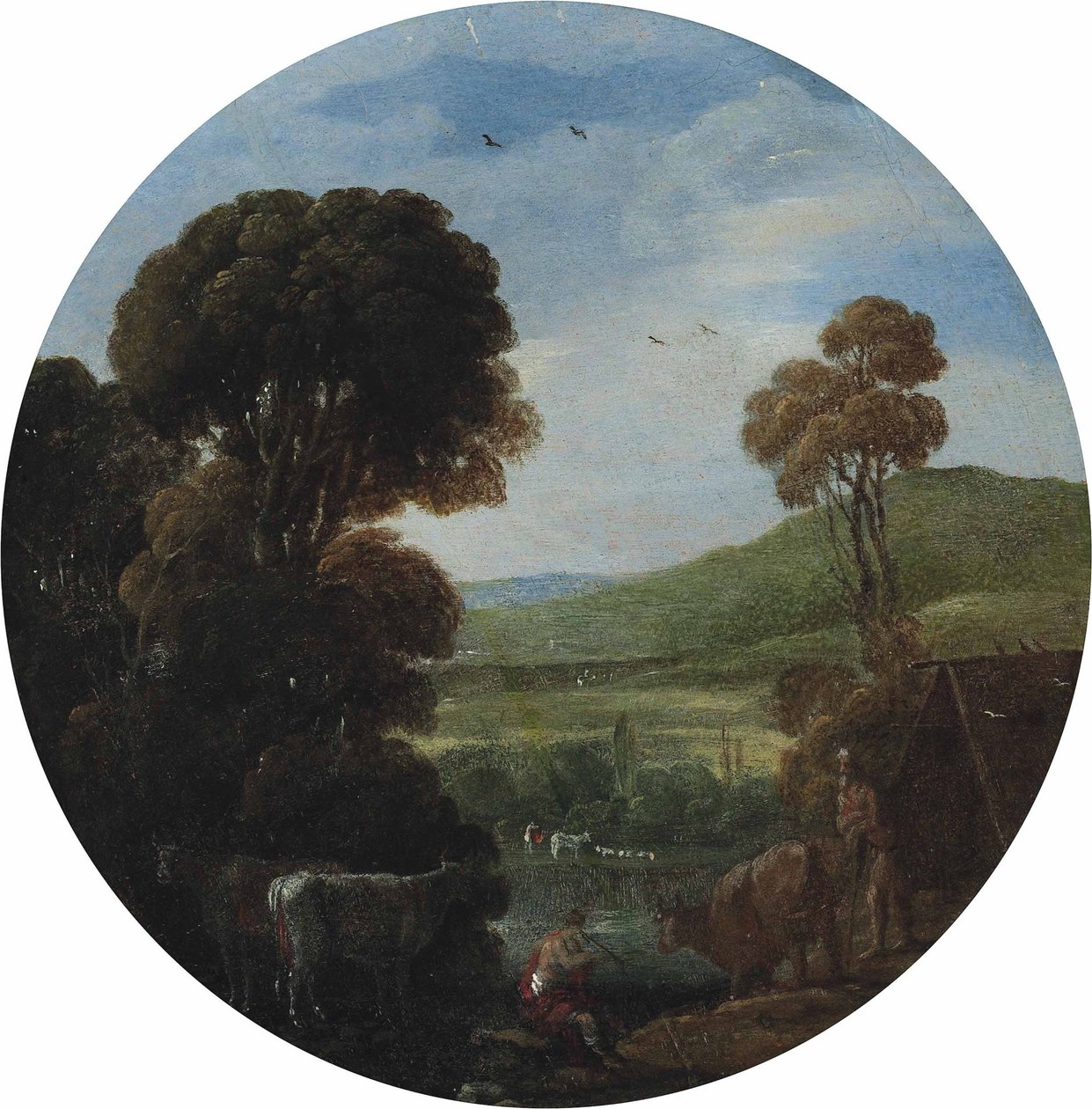 Paysage fluvial boisé avec conducteurs et leur bétail - Goffredo Wals