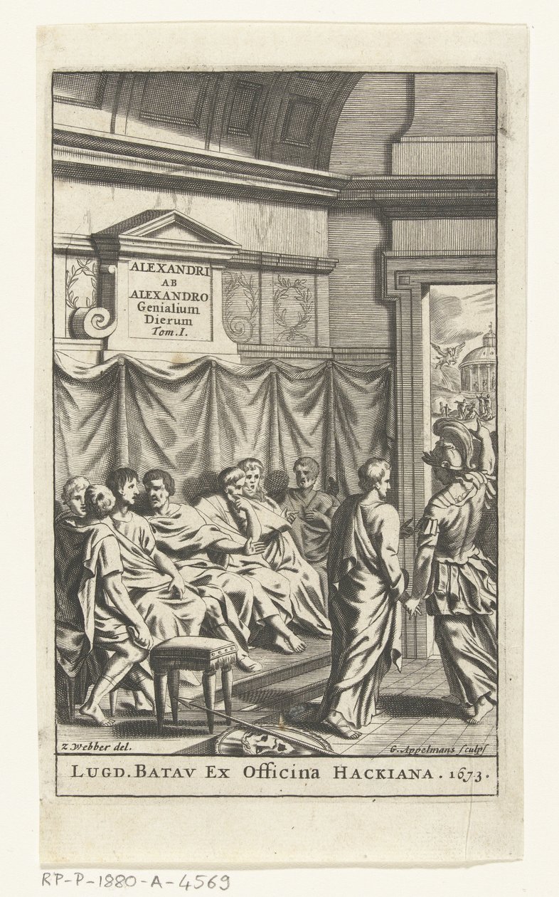Page de titre pour Alexander ab Alexandro, Genialium dierum, tome 1, 1673 - Gonsales Appelmans (attributed to)