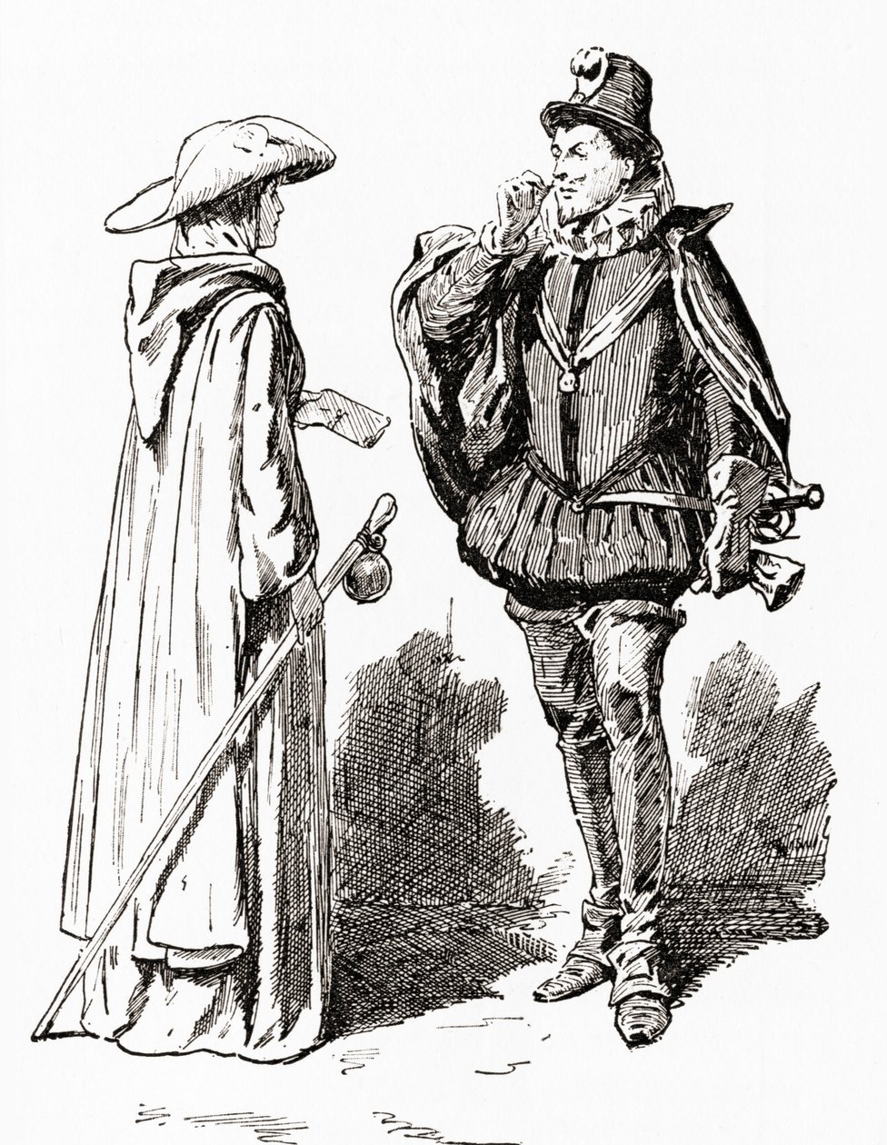 Scène de la pièce de William Shakespeare, Tout est bien qui finit bien, Acte V, Scène 1, de Les Œuvres de William Shakespeare, publié en 1896 - Gordon Frederick Browne