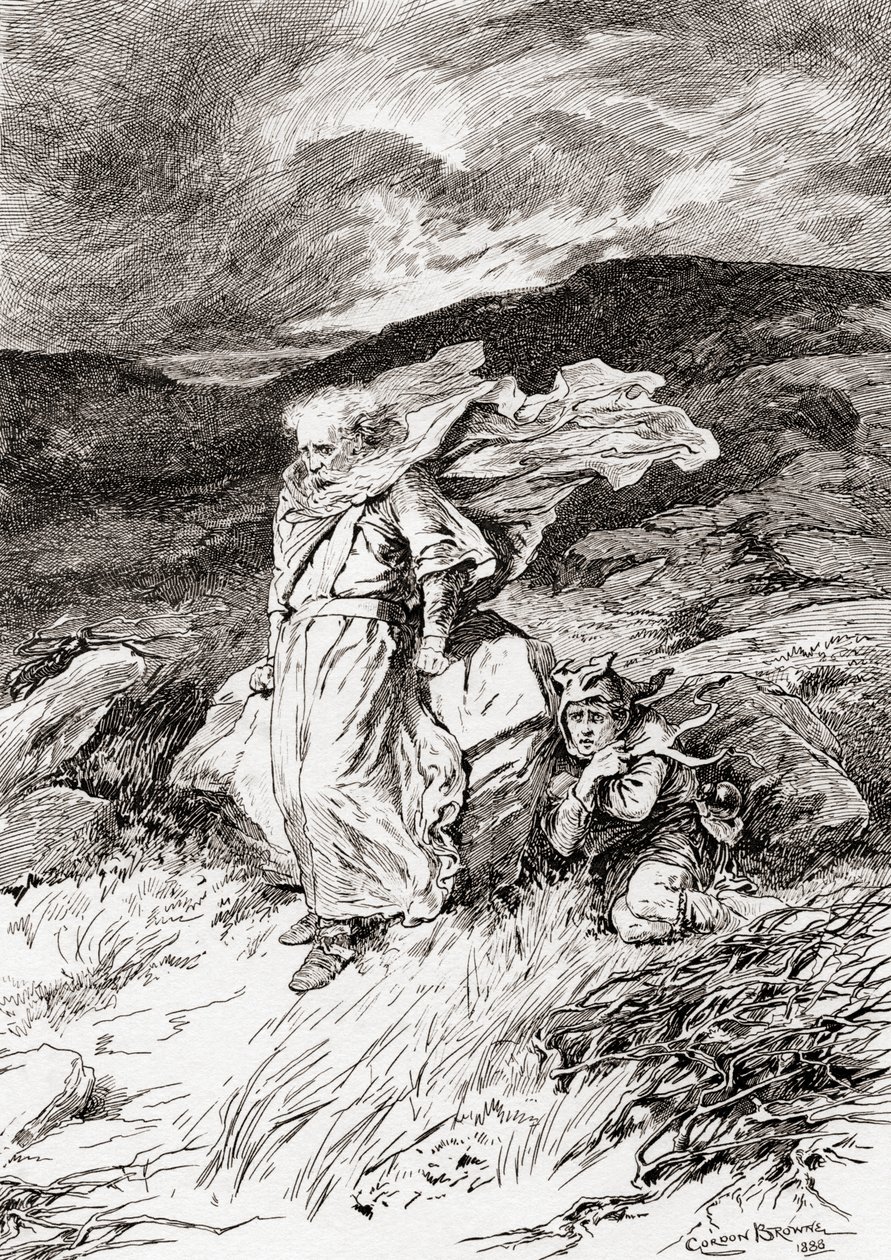 Scène de la pièce de William Shakespeare, Le Roi Lear, Acte III, Scène 2, de Les Œuvres de William Shakespeare, publié en 1896 - Gordon Frederick Browne