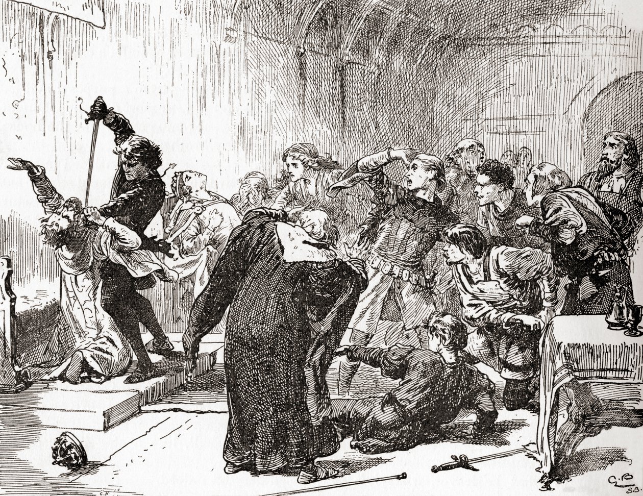 Scène de la pièce de William Shakespeare, Hamlet, Acte V, Scène 2, de Les Œuvres de William Shakespeare, publié en 1896 - Gordon Frederick Browne