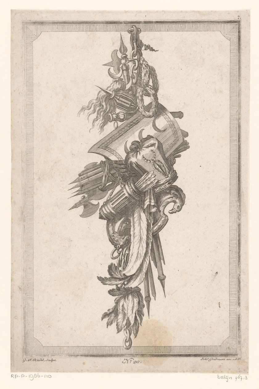 Trophée avec bouclier et couvre-chef - Gottlieb Friedrich Riedel