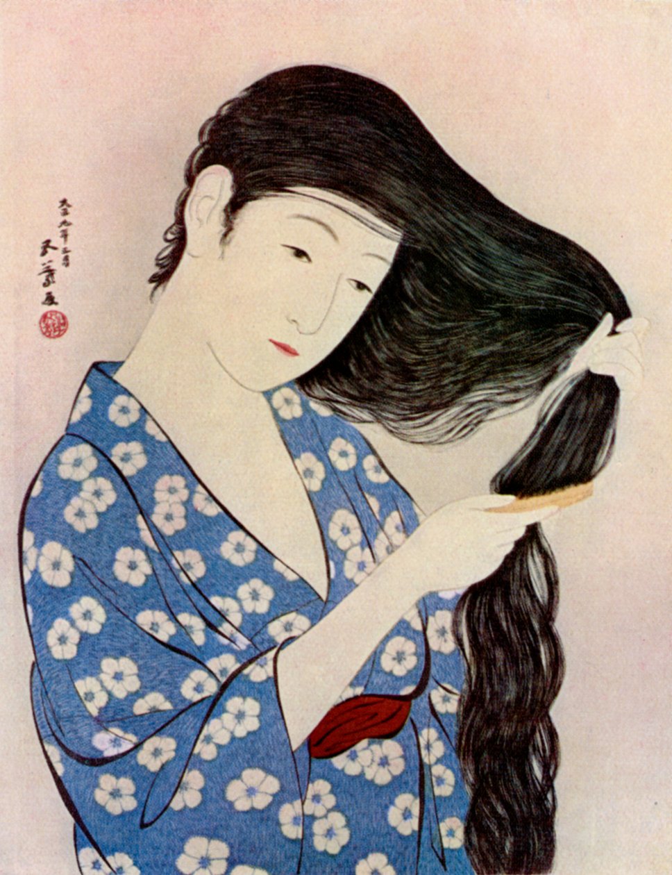Une femme japonaise se peignant les cheveux, 1920 1930 - Goyo Hashiguchi