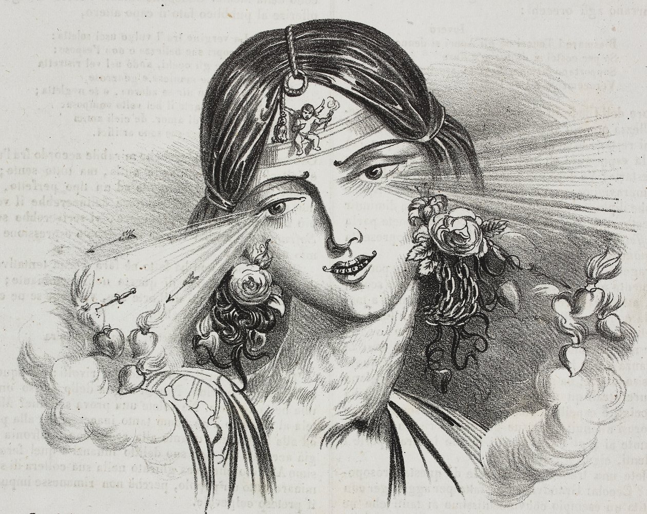 Beauté féminine, caricature de Jean-Jacques Grandville (1803-1847), lithographie de Gaetano Riccio de Poliorama Pittoresco, n 20, 24 décembre - Grandville