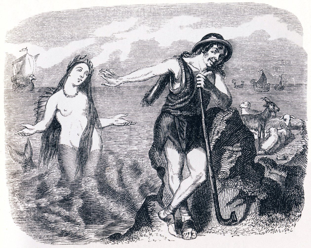 Le berger et la mer - Fables de La Fontaine - Grandville