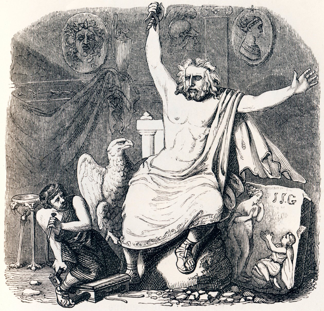 Le statuaire et la statue de Jupiter - Fables de La Fontaine - Grandville