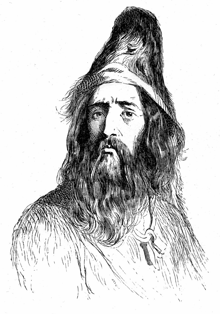 Portrait de Robinson Crusoé après 11 ans sur son île déserte - illustration de Grandville pour le roman de Daniel De Foe (Defoe) - édition Garnier 1869 p 138 - Grandville (1803-47)