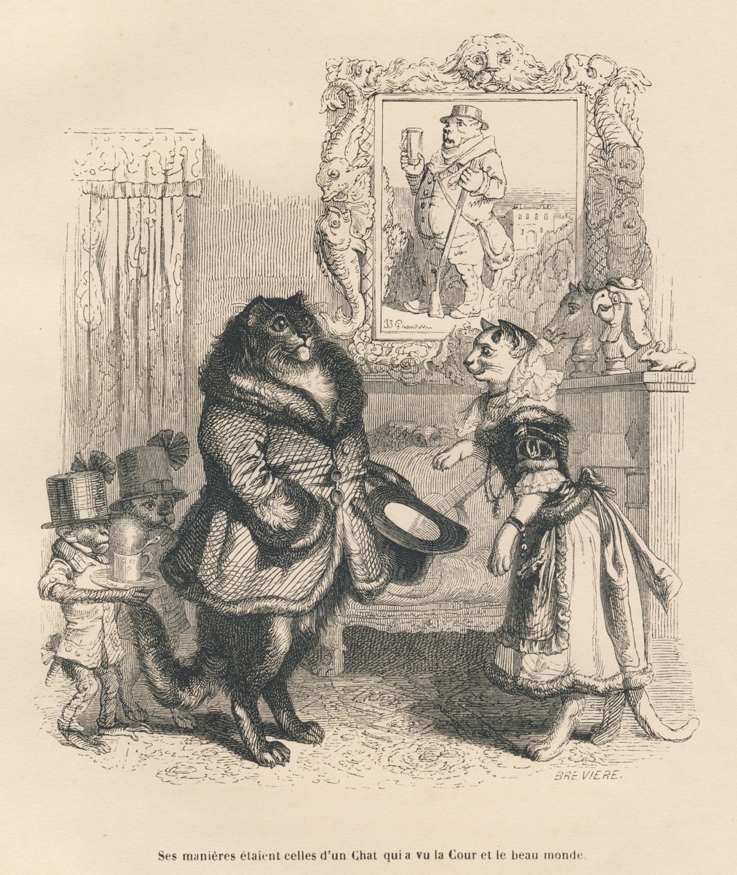 Chat de Cour saluant une jeune chatte - Grandville