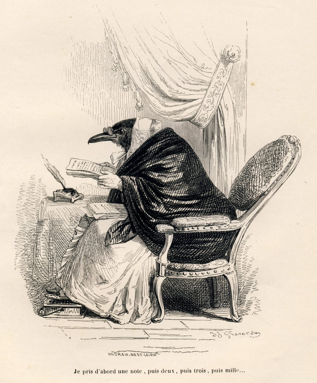 Corbeau écrivant - Grandville