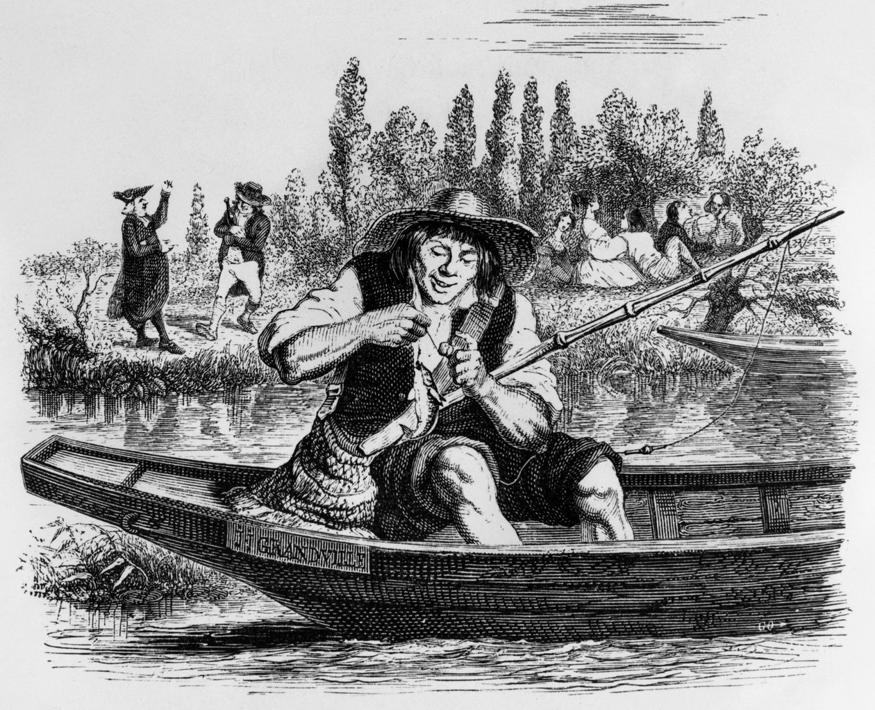 Fable de La Fontaine (par Jean de La Fontaine) : Le petit poisson et le pêcheur, gravure de J.J. Grandville, c. 1838-40 - Grandville (1803 47)