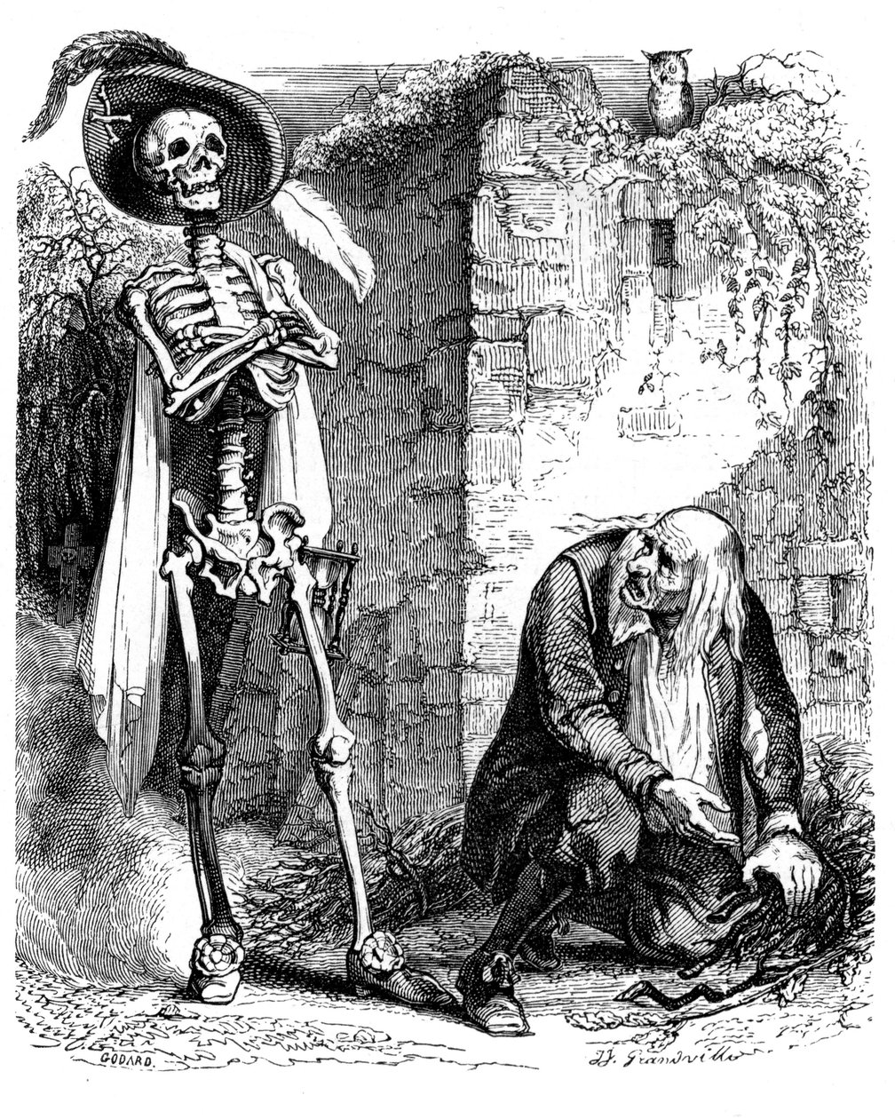 La Mort et le bûcheron : fable de La Fontaine illustrée par Grandville. - Grandville (1803 47)