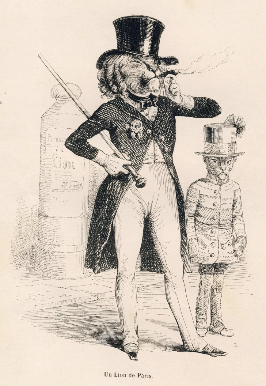 Lion de Paris. Vignettes illustrées par JJ Granville. Gravure signée Andrew, Best et Leloir dans "Voyage d