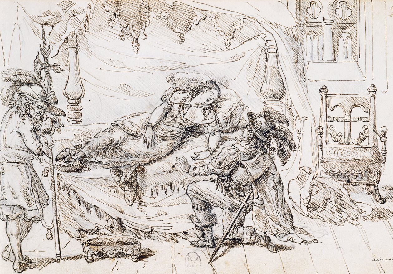 La Belle au bois dormant, illustration pour le conte de fées de Charles Perrault (1628-1703), gravure de Grandville (1803-1847) - Grandville