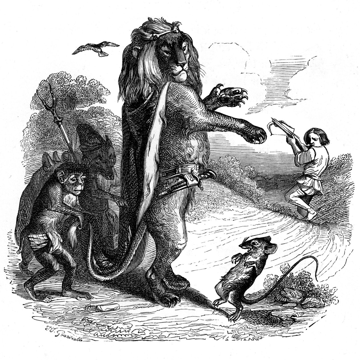 Le lion et le rat : fable de La Fontaine illustrée par Grandville - Grandville (1803-47)
