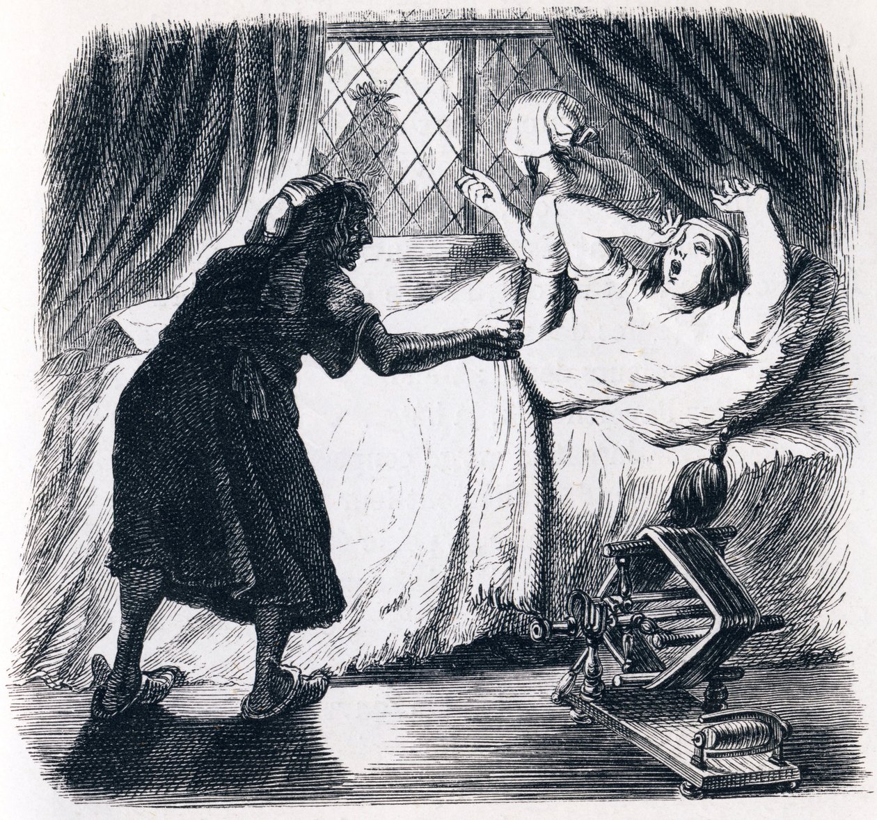 La vieille et les deux servantes - Fables de La Fontaine - Grandville