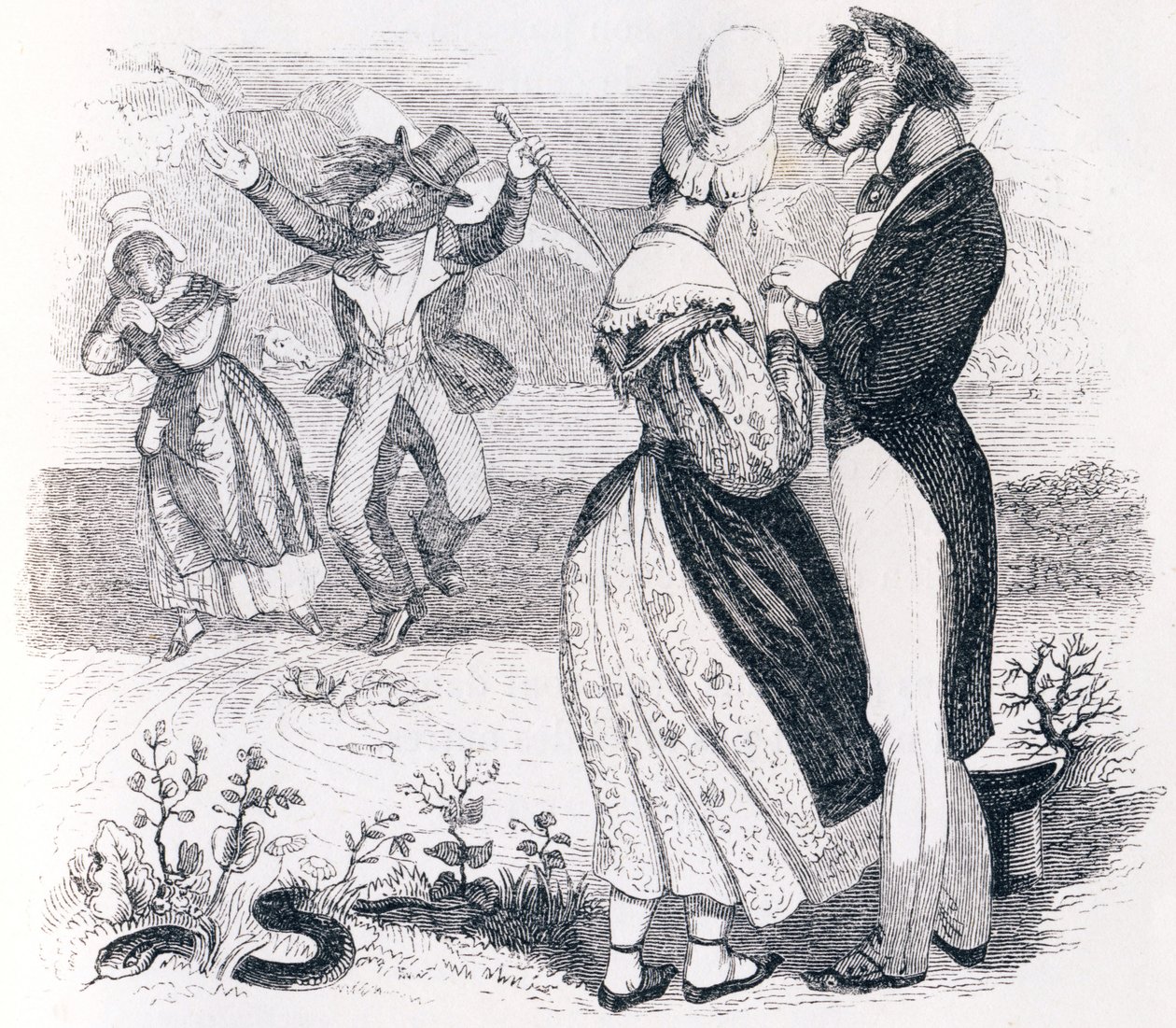 Le torrent et la rivière - Fables de La Fontaine - Grandville