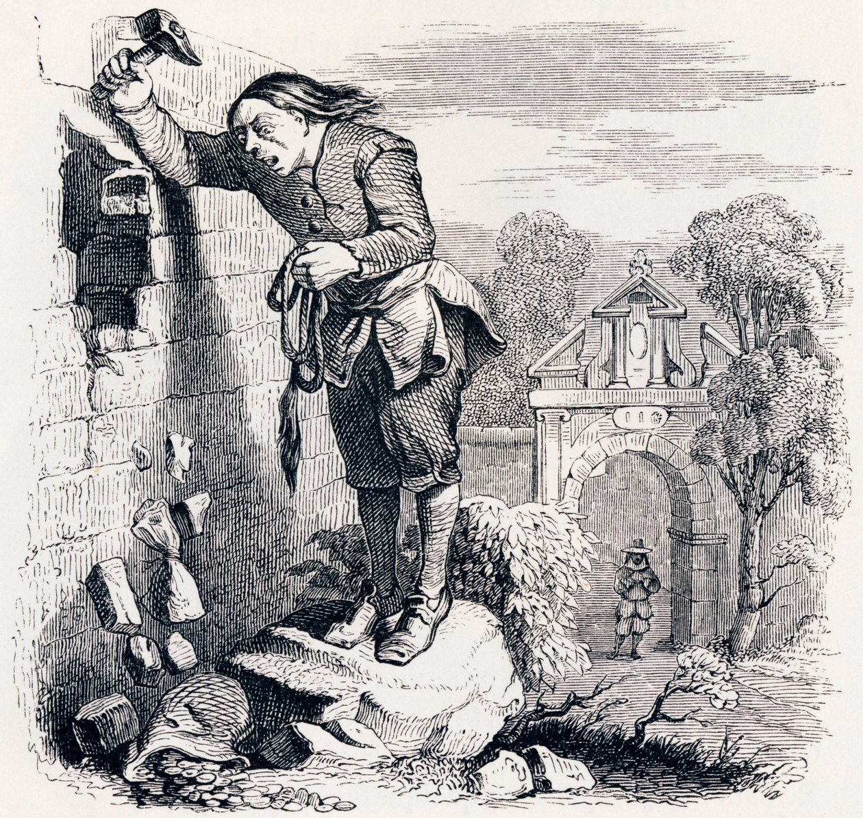 Le trésor et les deux hommes - Fables de La Fontaine - Grandville
