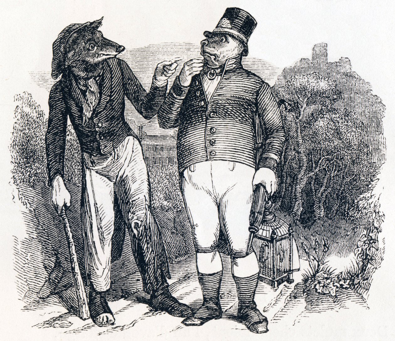 Le loup et le chien - Fables de La Fontaine - Grandville