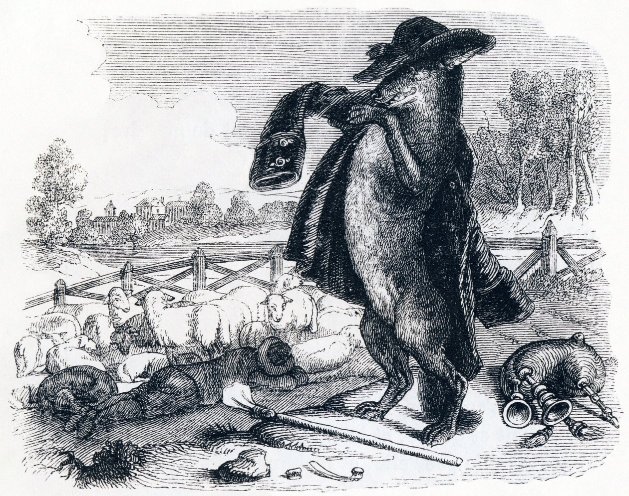 Le loup devenu berger - Fables de La Fontaine - Grandville