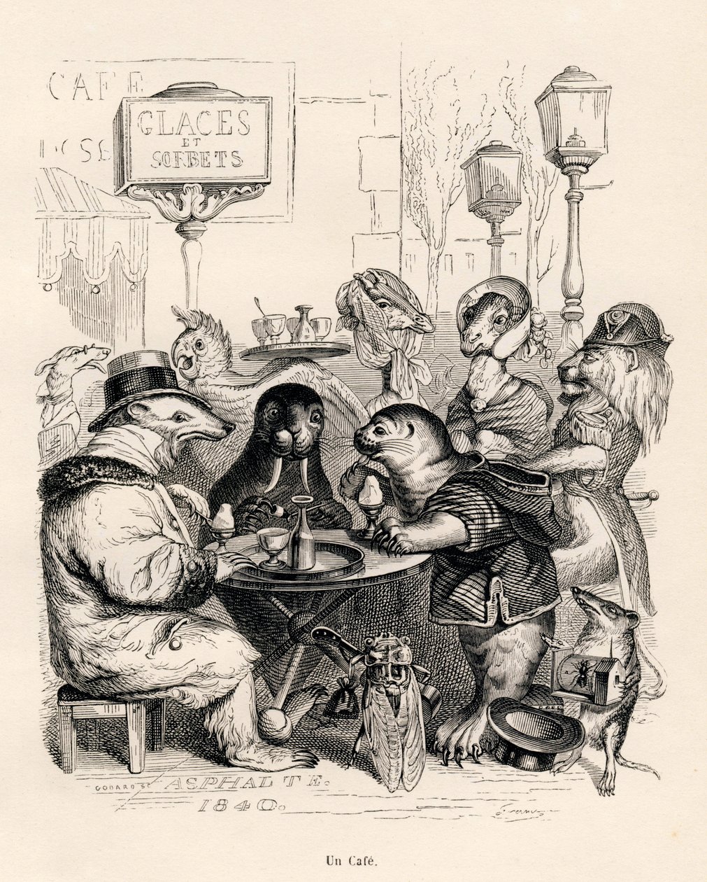 Un café fréquenté par des animaux de tous genres - Grandville