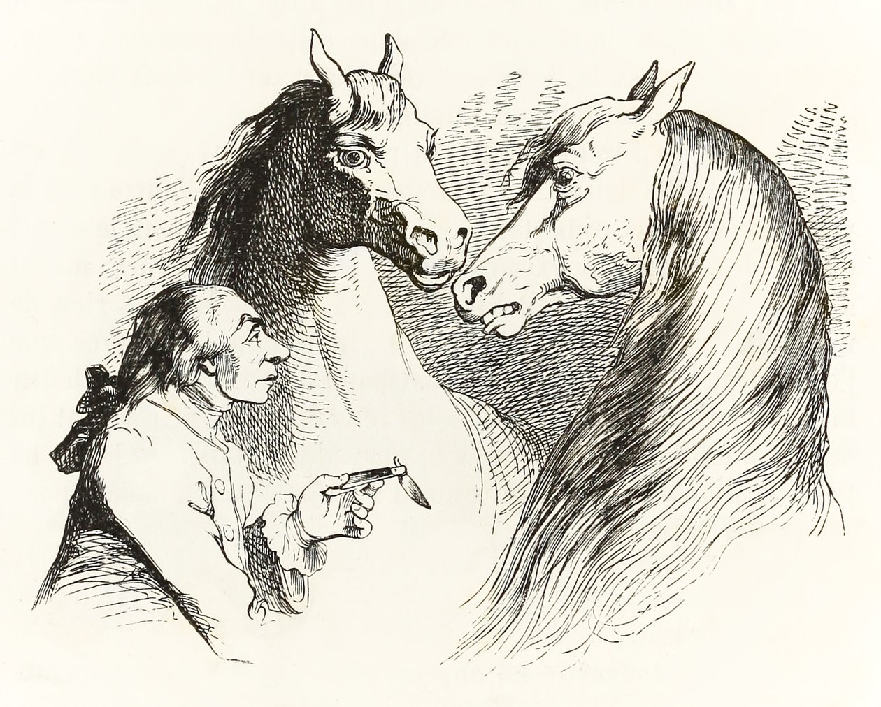 Gulliver converse avec des chevaux parlants au pays des Houyhnhnms, des Voyages de Gulliver par Jonathan Swift - Grandville