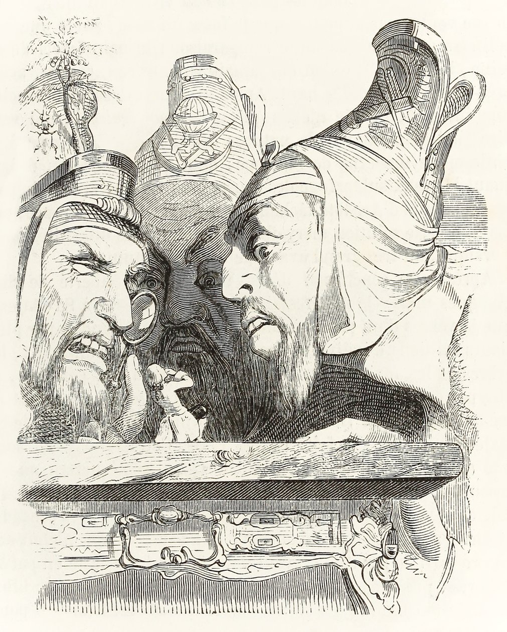 Gulliver est inspecté par les habitants de Brobdingnag, des Voyages de Gulliver par Jonathan Swift - Grandville