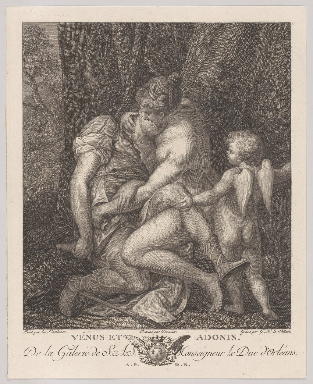 Vénus pleurant Adonis, assise sous un arbre et l