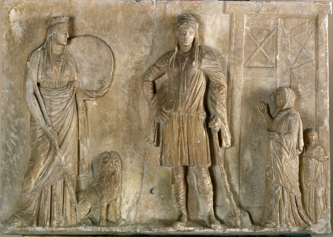 Art grec : divinités phrygiennes Cybèle et Attis, son fils et amant - Greek