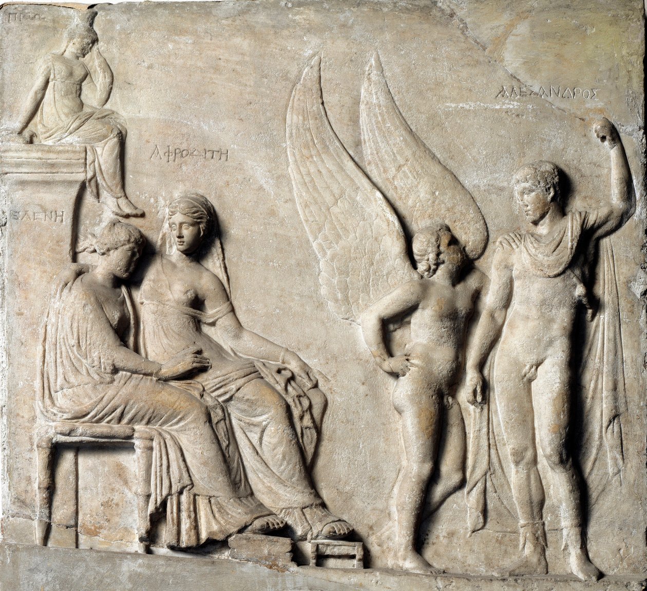 Art grec : Le prince de Sparte Paris séduit Hélène de Troie, Aphrodite est représentée - Greek