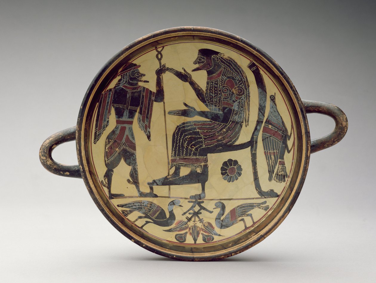 Coupe kylix laconienne représentant Zeus et Hermès, c.550-530 av. J.-C. - Greek