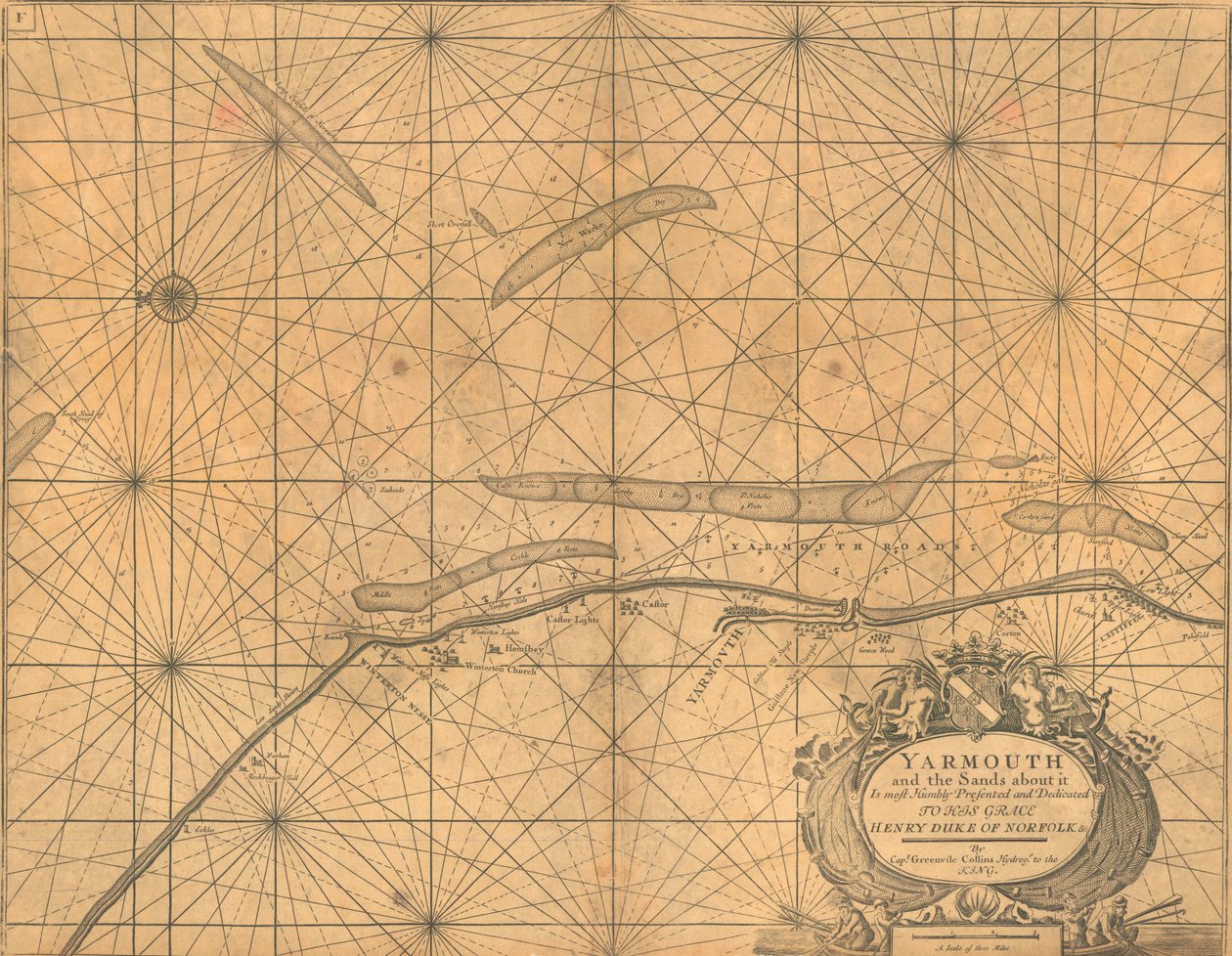 Carte de Yarmouth et des sables environnants, vers 1700 - Greenvile Collins