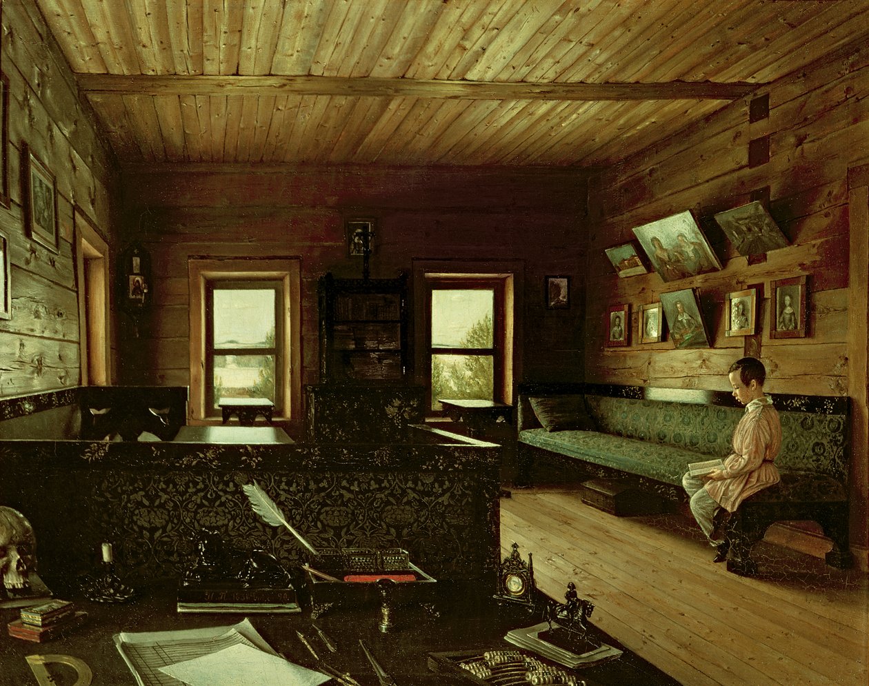 Le bureau dans la maison de Nikolaï Milioukov à Ostrovky, 1844 - Grigori Vasilievich Soroka