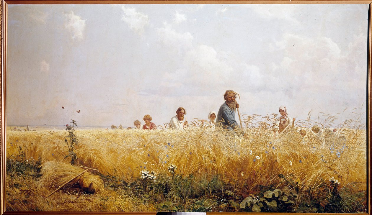 Récolte : paysans russes fauchant les blés - Grigoriy Myasoyedov