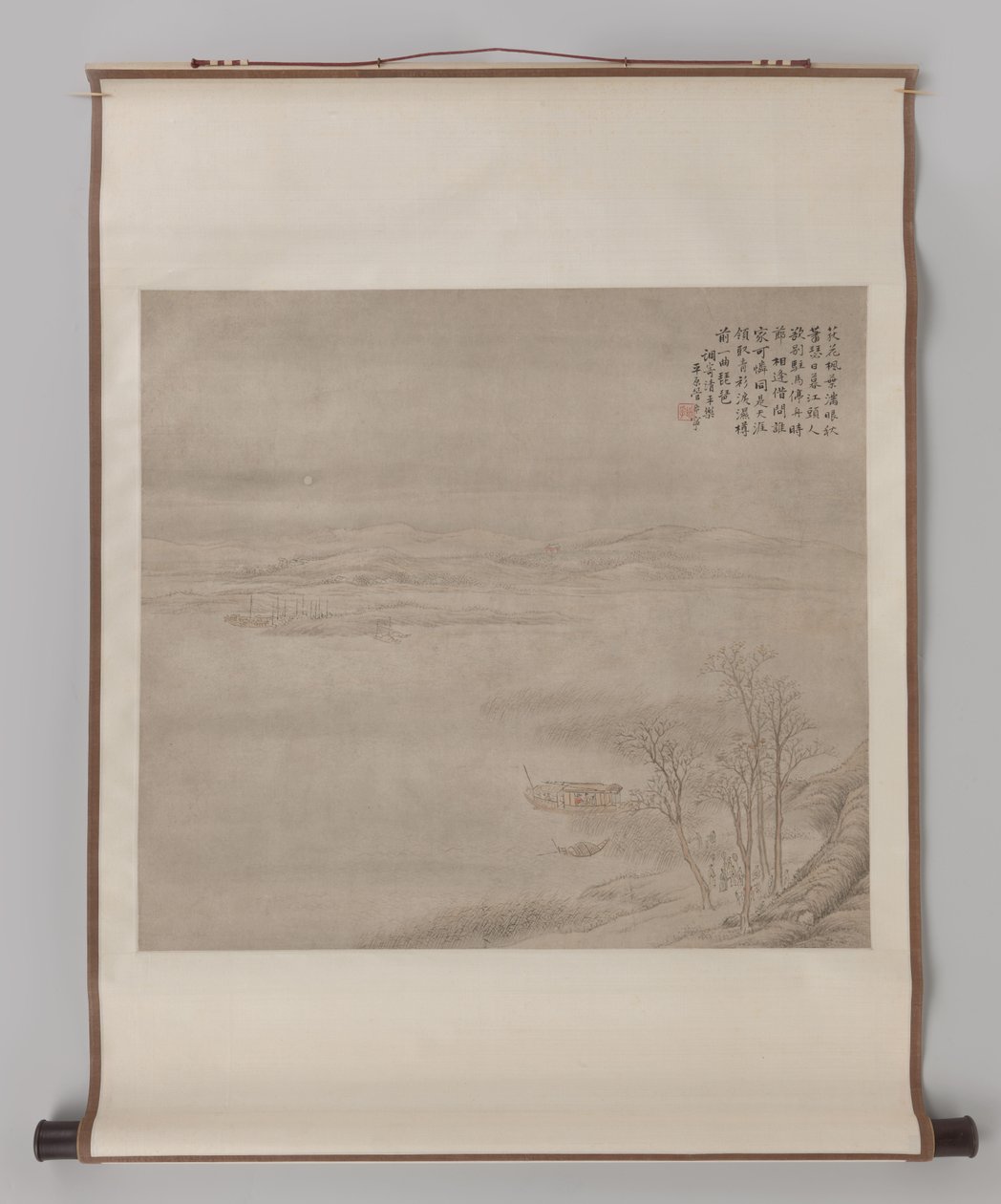 Paysage fluvial au clair de lune avec des figures - Guan Xining
