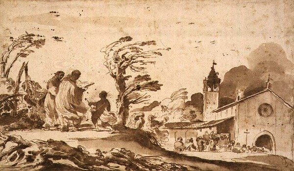 Paysage avec une procession funéraire - Guercino