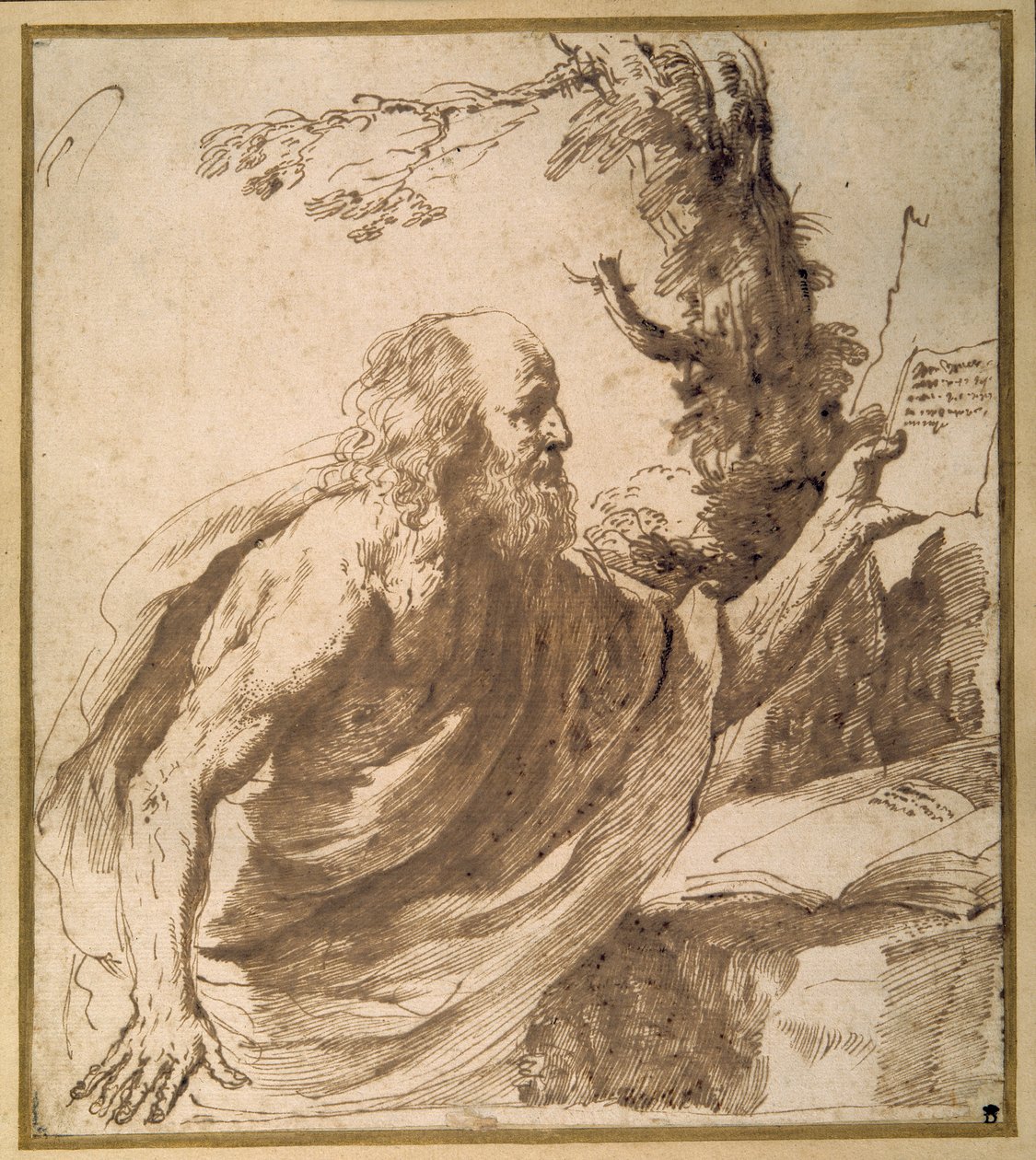 Un saint lisant dans le désert - Guercino