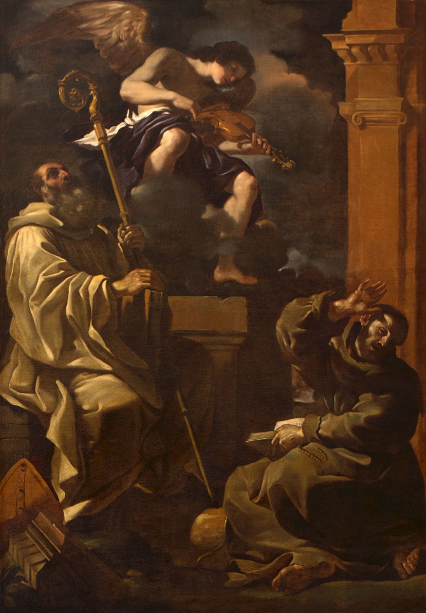 Saint Benoît et Saint François écoutant un ange musicien - Guercino