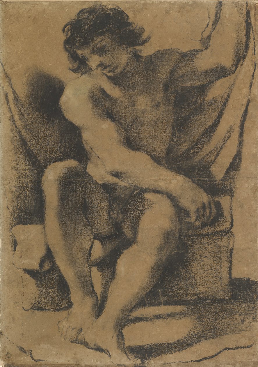 Jeune homme nu assis en vue presque frontale, vers 1618 - Guercino