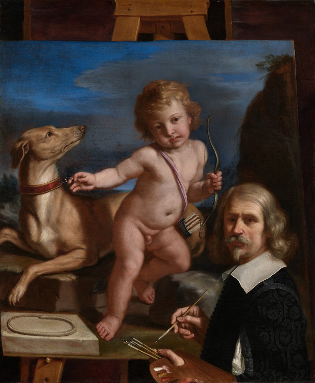 Autoportrait devant un tableau représentant « Amor Fedele » - Guercino