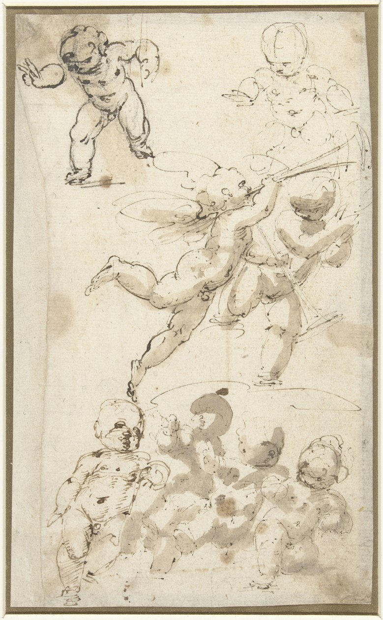 Putti et un ange flottant - Guglielmo Caccia