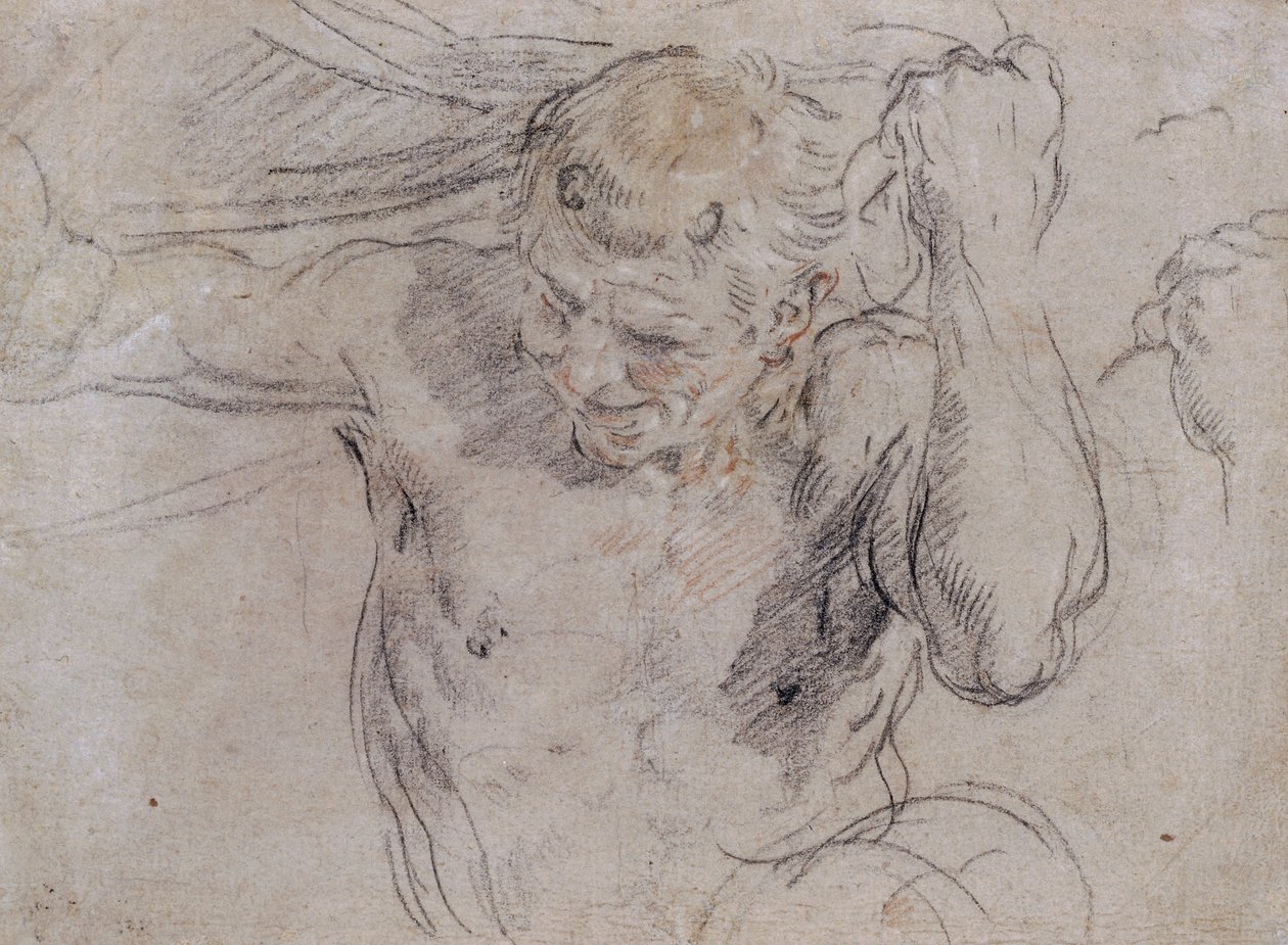 Un satyre soulevant un drapé, et une étude subsidiaire de sa main gauche - Guido Reni
