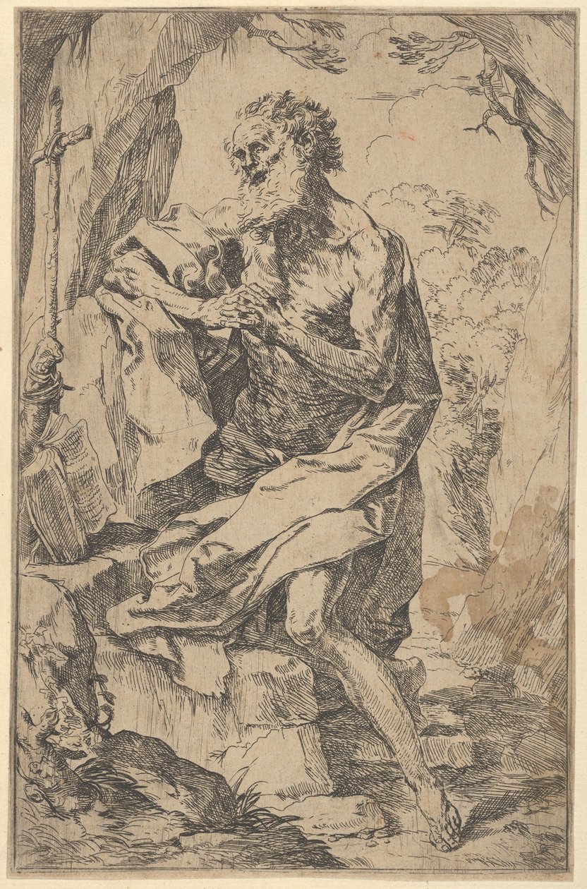 Saint Jérôme agenouillé sur un rocher devant une croix et un livre ouvert, vers 1600-1640 - Guido Reni