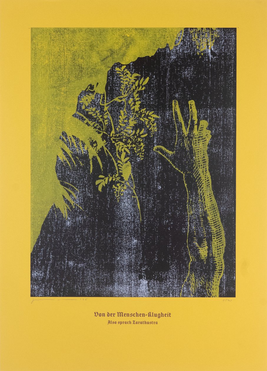 Sur la prudence humaine, Ainsi parlait Zarathoustra, 2025 (gravure sur bois et sérigraphie) - Guilherme Pontes