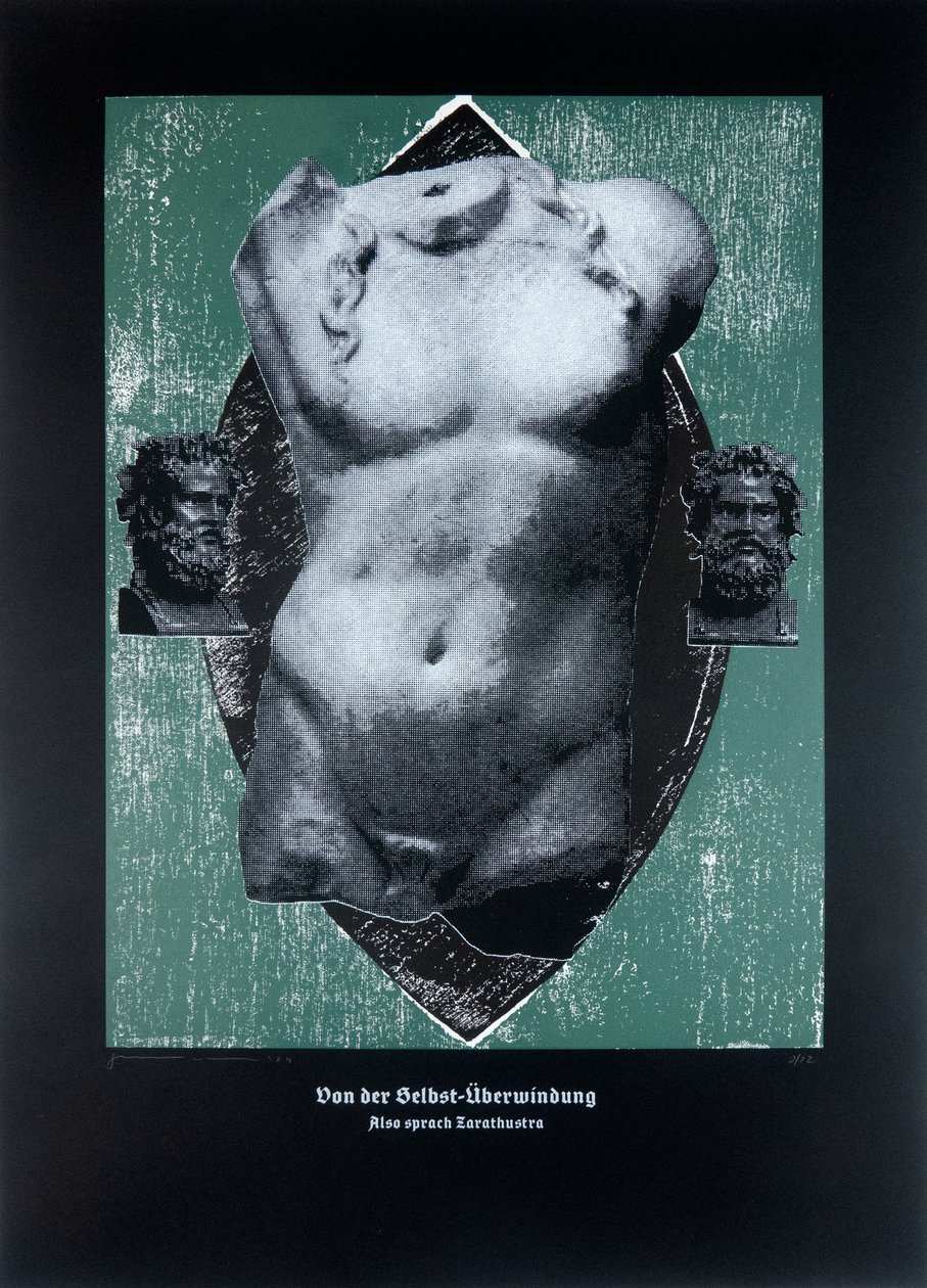 Sur le dépassement de soi, Ainsi parlait Zarathoustra, 2024 (gravure sur bois et sérigraphie) - Guilherme Pontes