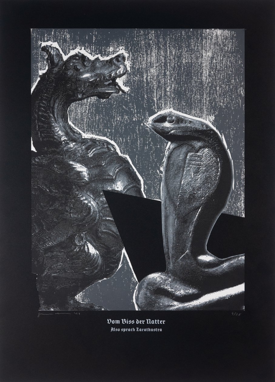 Sur la morsure de la vipère, Ainsi parlait Zarathoustra, 2024 (gravure sur bois et sérigraphie) - Guilherme Pontes
