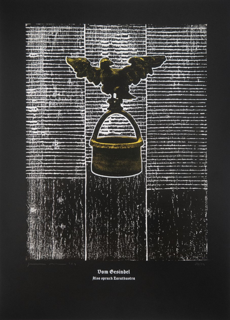 On The Rabble, Thus Spoke Zarathustra, 2024 (gravure sur bois et sérigraphie) - Guilherme Pontes