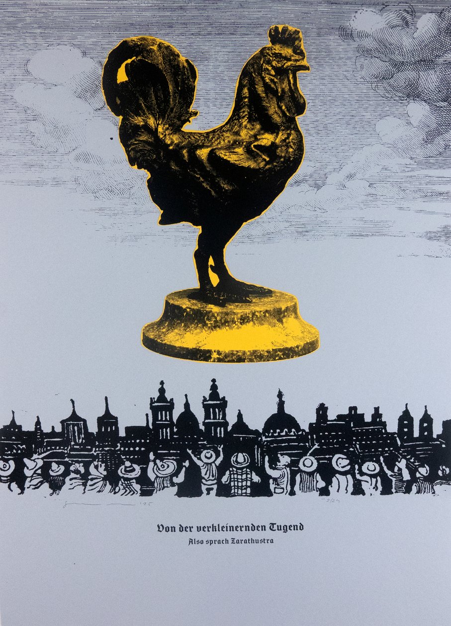 Sur la vertu qui rend petit, Ainsi parlait Zarathoustra, 2025 (gravure sur bois et sérigraphie) - Guilherme Pontes